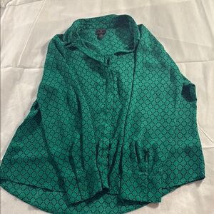 Worthington Green Button Down Peplum Top with Peter Pan Collar